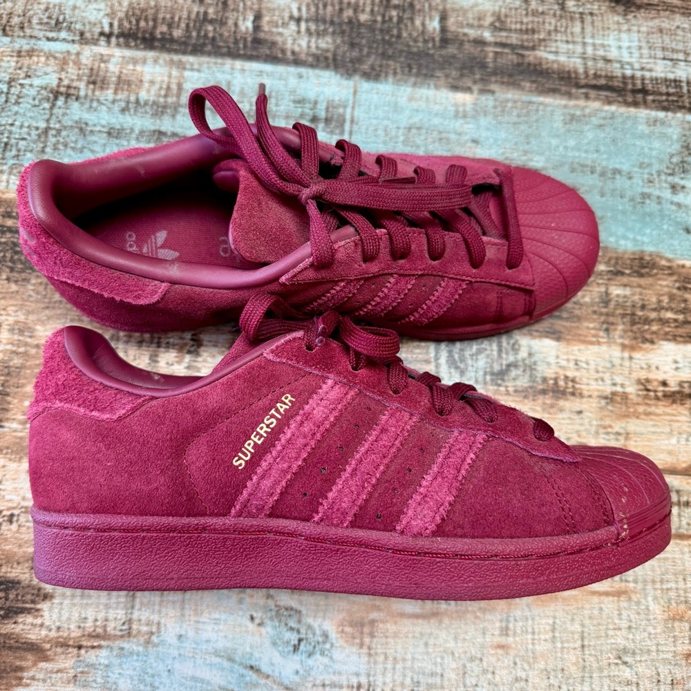 Women’s Adidas Burgundy Superstar Shoes | #Z10 - Picture 4 of 13